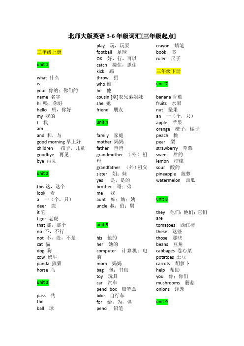 北师大3-6年级英语词汇表[三年级起点]
