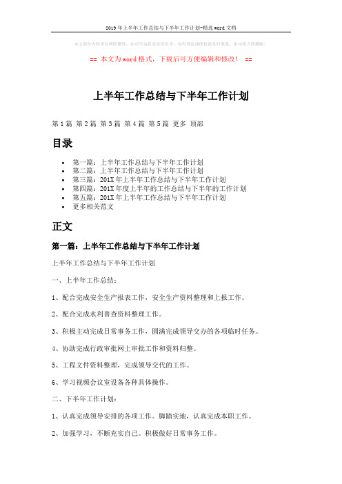 2019年上半年工作总结与下半年工作计划-精选word文档 (8页)