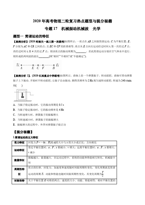 专题17 机械振动机械波  光学-2020年高考物理二轮复习热点题型与提分秘籍(原卷版)