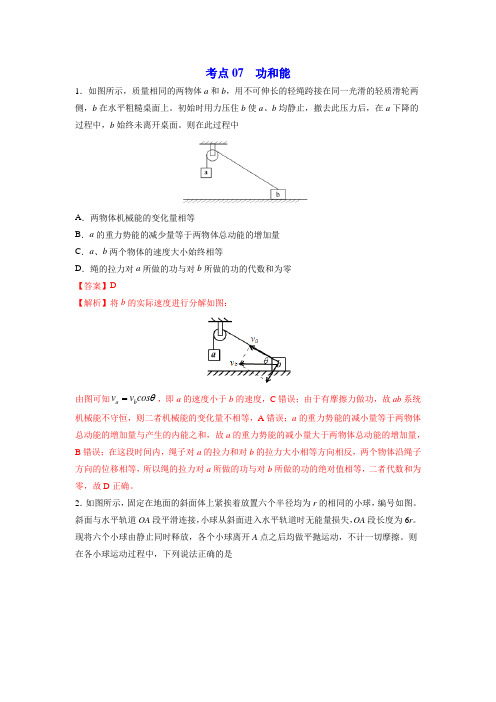 精选07 功和能 (解析版)-2020年高考物理108所名校押题精选