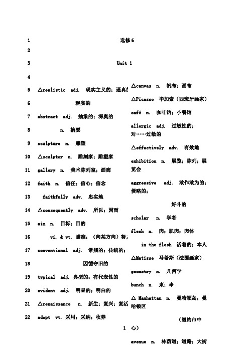 最新人教版高中英语必修6单词表