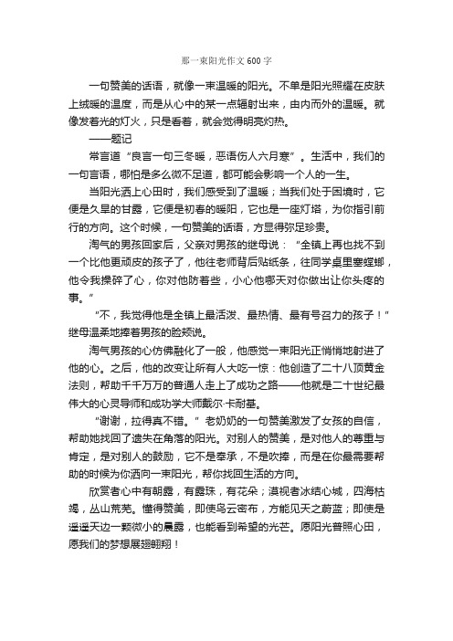那一束阳光作文600字_高二写景作文_