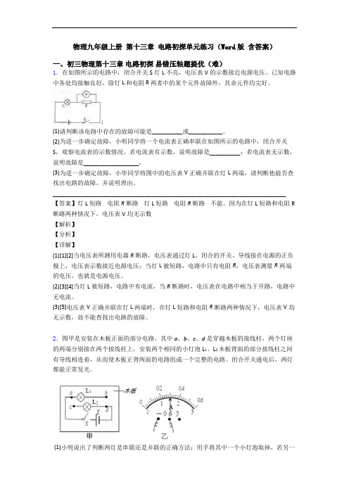 物理九年级上册 第十三章 电路初探单元练习(Word版 含答案)