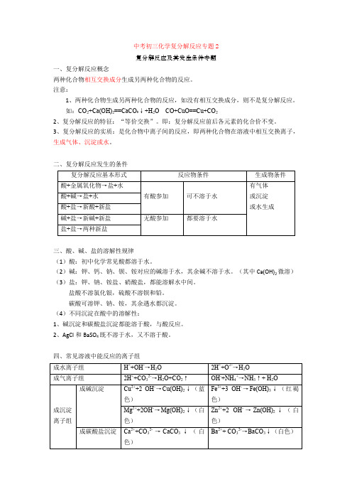 中考初三化学复分解反应专题2