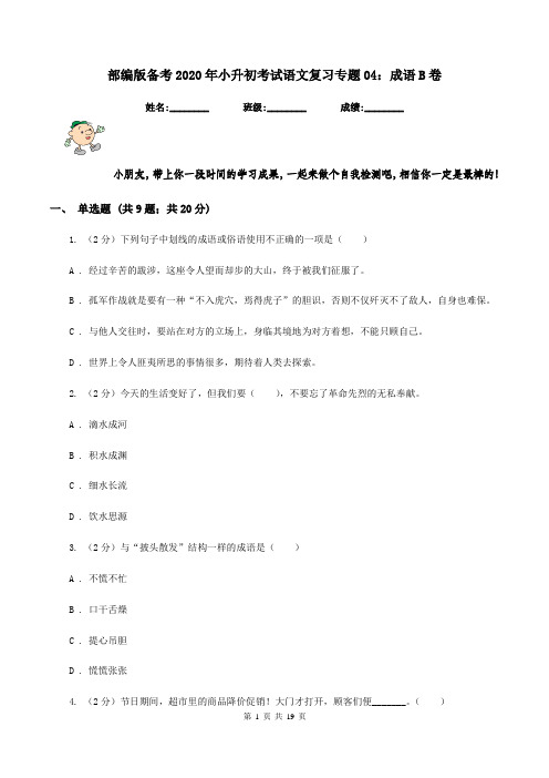 部编版备考2020年小升初考试语文复习专题04:成语B卷