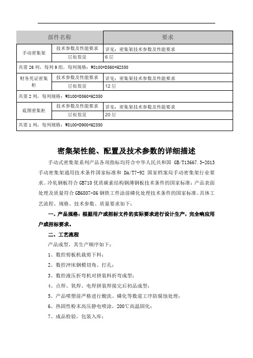 要求密集架性能、配置及技术参数的详细描述