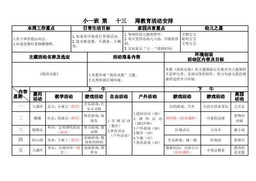 幼儿园小班周安排表新13  