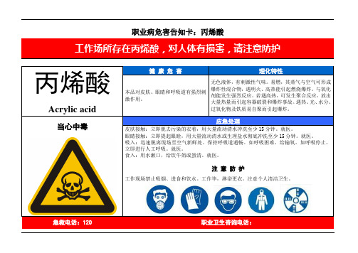 丙烯酸职业病危害告知卡