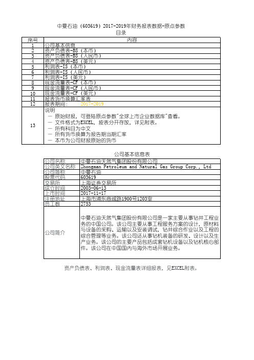 中曼石油(603619)2017-2019年财务报表数据-原点参数