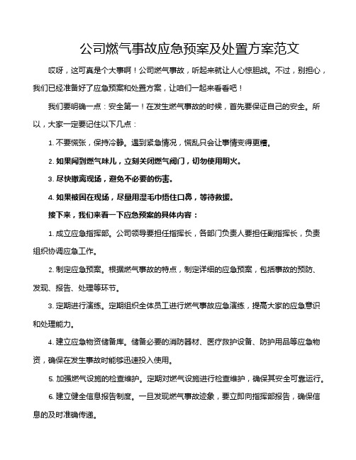 公司燃气事故应急预案及处置方案范文