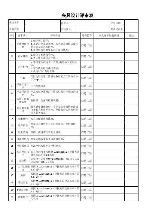 夹具设计评审表