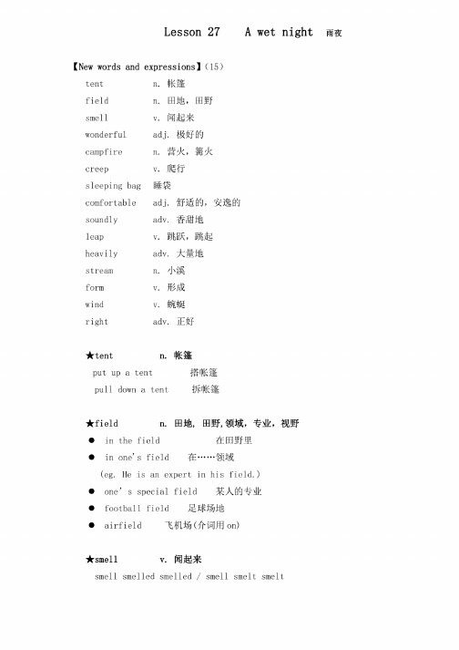 新概念英语第二册教案Lesson27Awetnight雨夜