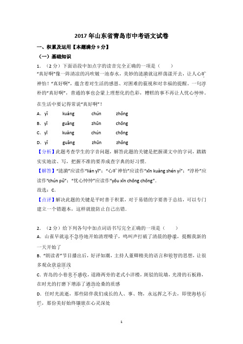 2017年山东省青岛市中考语文试卷