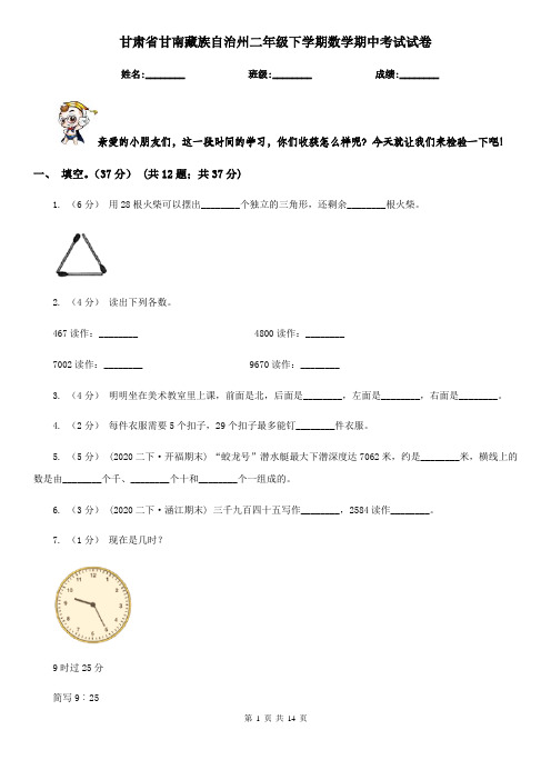 甘肃省甘南藏族自治州二年级下学期数学期中考试试卷