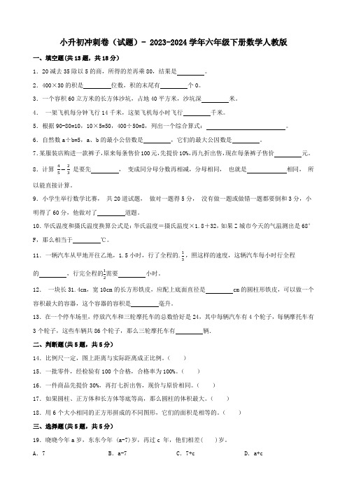 小升初冲刺卷(试题)-  2023-2024学年六年级下册数学人教版