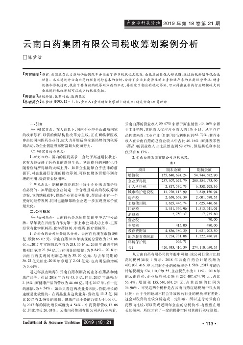 云南白药集团有限公司税收筹划案例分析