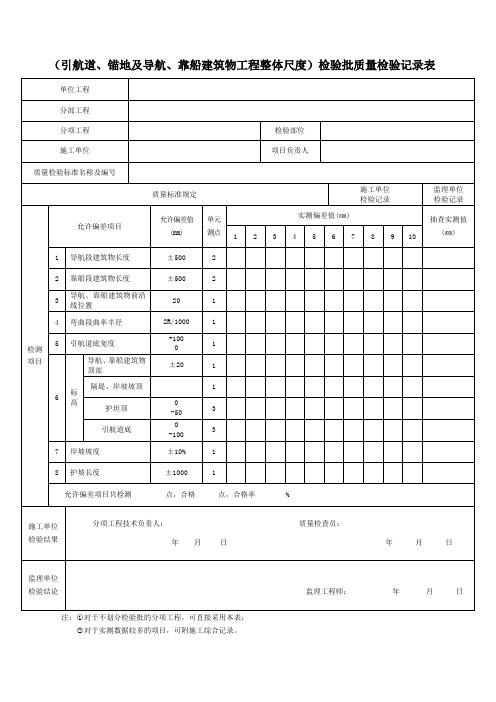 (引航道、锚地及导航、靠船建筑物工程整体尺度)检验批质量检验记录表