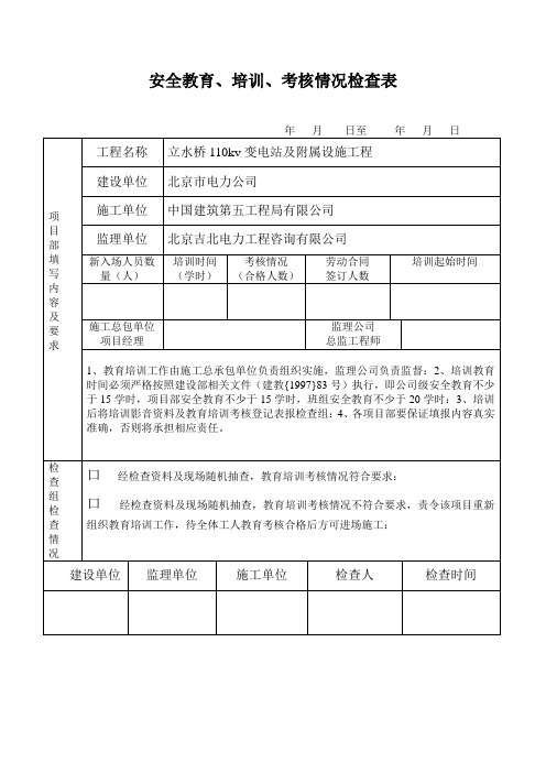 安全教育、培训、考核情况检查表