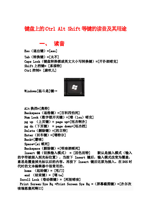 键盘上的CtrlAltShift等键的读音及其用途
