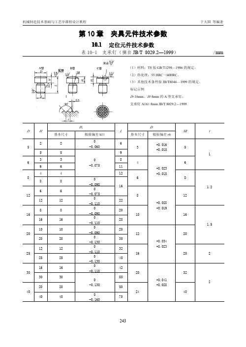 第10章 夹具元件技术参数