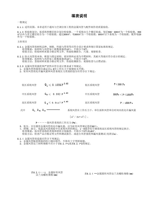 表5.4.1金属风管与配件制作检验批施工质量验收记录说明页