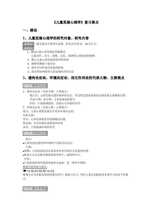 儿童发展心理学复习要点