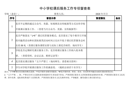 区市县中小学校课后服务工作专项督查表(10月份)