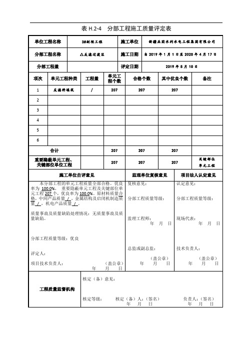 3#副坝工程△反滤过渡区分部工程评定表