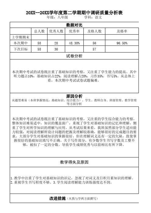 八年级语文下册试卷分析失分原因和改进措施