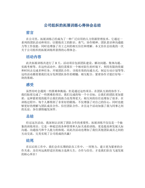 公司组织的拓展训练心得体会总结