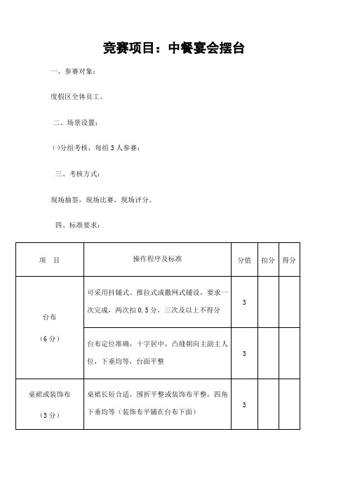 餐饮服务技能大赛中餐摆台规则和评分标准