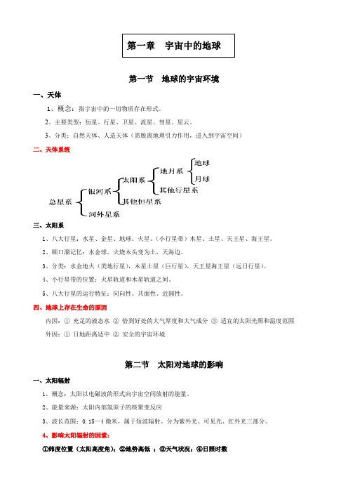 湘教版高中地理必修一  第一单元知识 整理