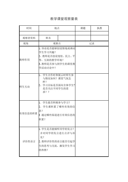 教学课堂观察量表