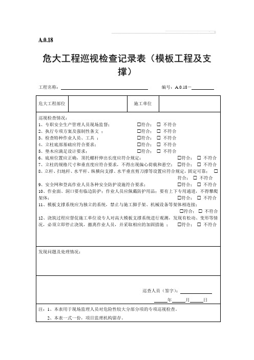 危大工程模板工程及支撑巡视检查记录