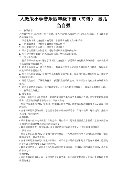 人教版小学音乐四年级下册(简谱)男儿当自强