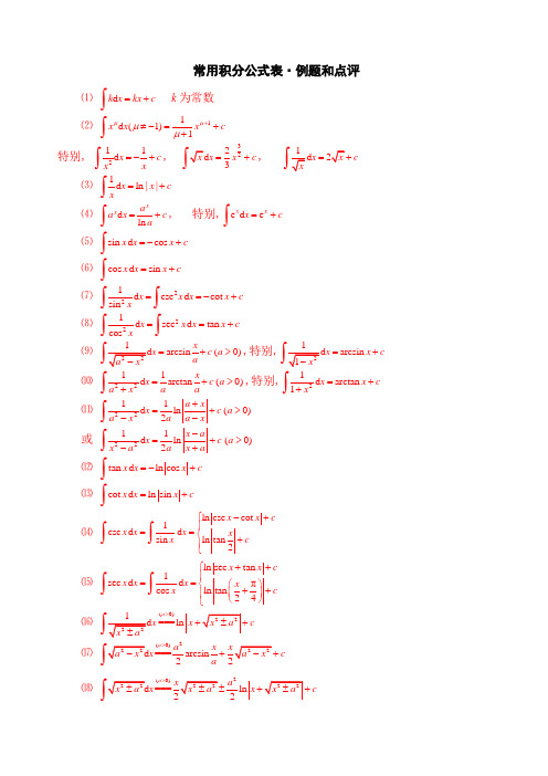 常用积分公式