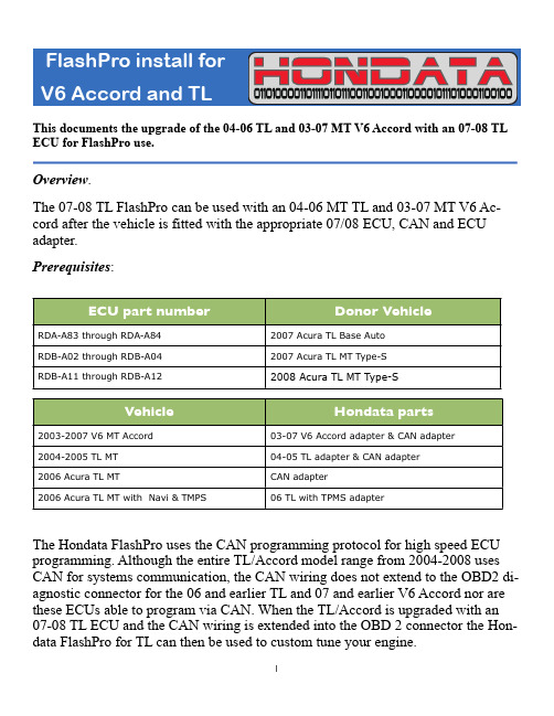Honda FlashPro V6 Accord和TL升级指南说明书