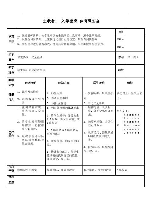 学校体育水平二 第一周教案