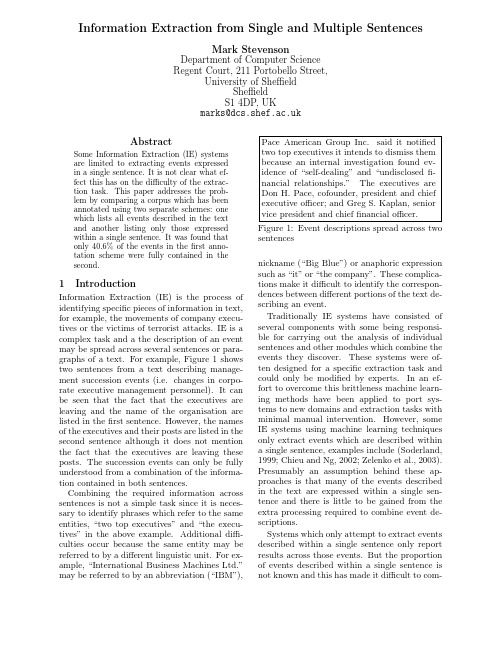 Information Extraction from Single and Multiple Sentences