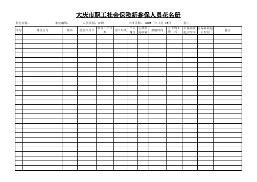 大庆市职工社会保险新参保人员花名册(表二)