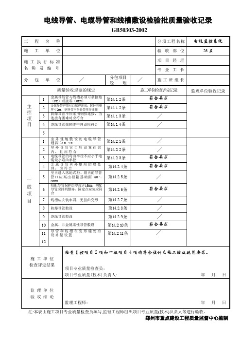 电线导管、电缆导管和线槽敷设检验批质量验收记录表