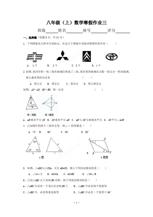 八年级(上)数学寒假作业三