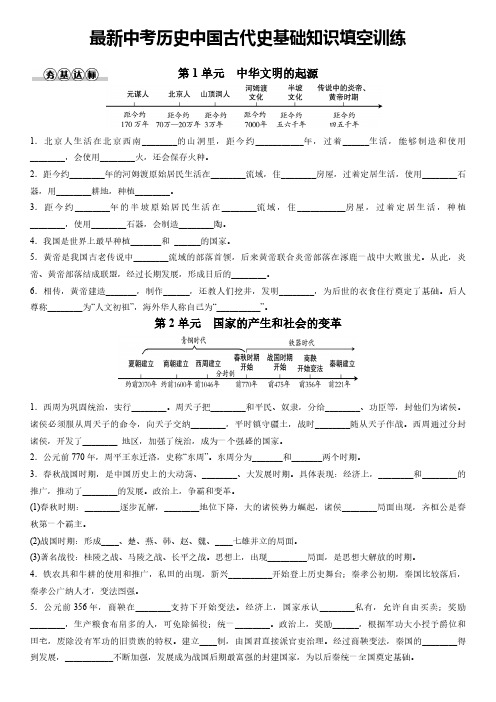 最新中考历史中国古代史基础知识填空训练