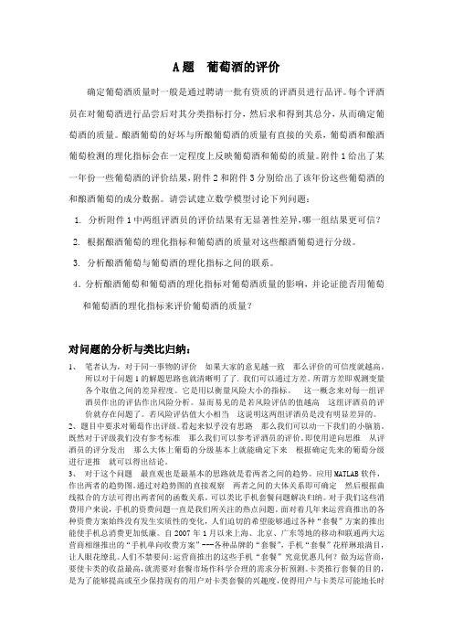 2012全国大学生数学建模竞赛A题  葡萄酒的评价