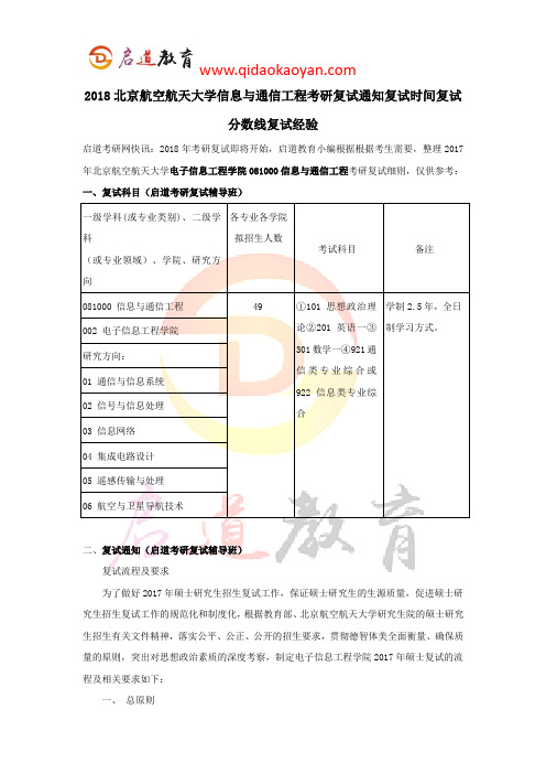 2018北京航空航天大学信息与通信工程考研复试通知复试时间复试分数线复试经验