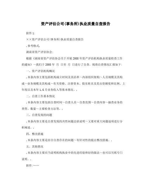 资产评估公司(事务所)执业质量自查报告