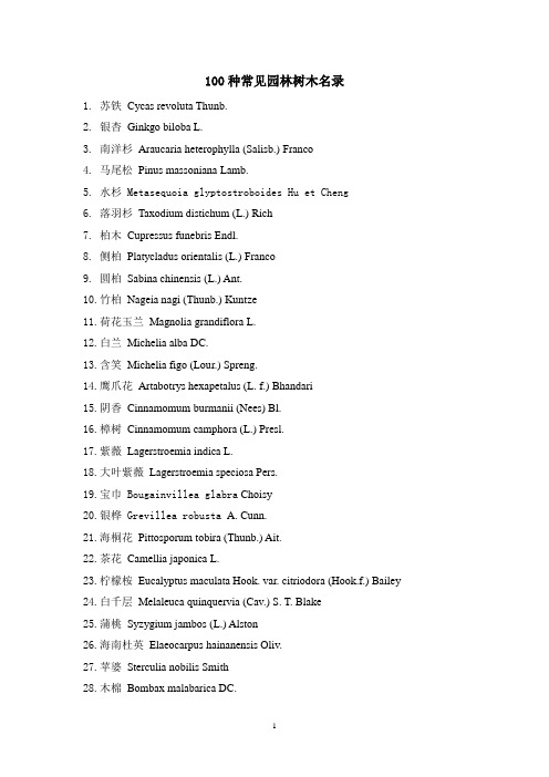 100种常见园林树木名录