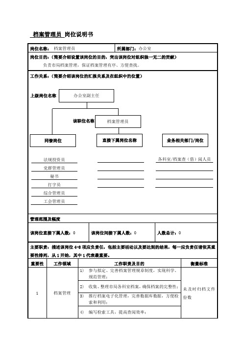 岗位说明书范例—档案管理员