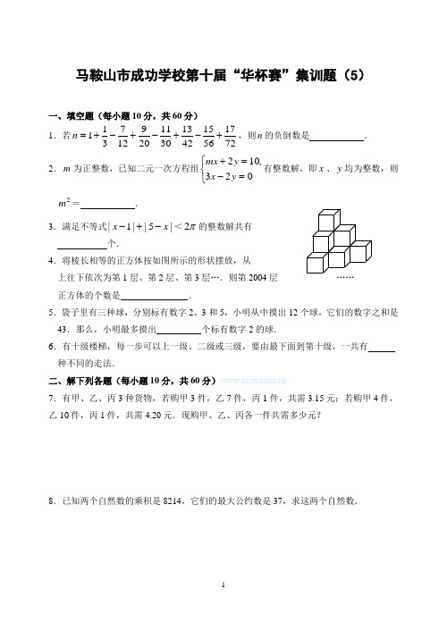 马鞍山市成功学校第十届“华杯赛”集训题(5)