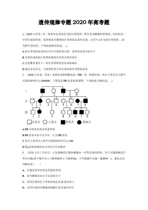 高中生物遗传规律专题2020年高考题汇总附答案